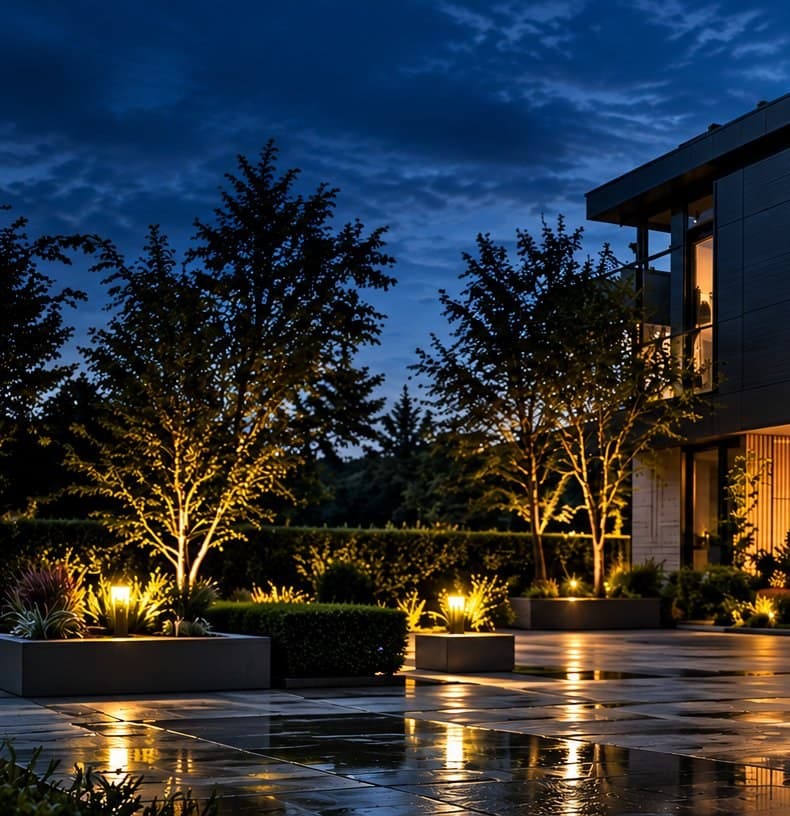 Moderne woning bij avond